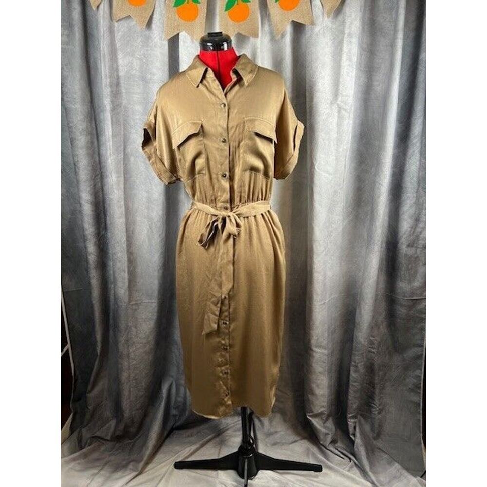 Socialite Dress Large Cocoa Womens Button Down Short Sleeve Dress - Picture 2 of 9